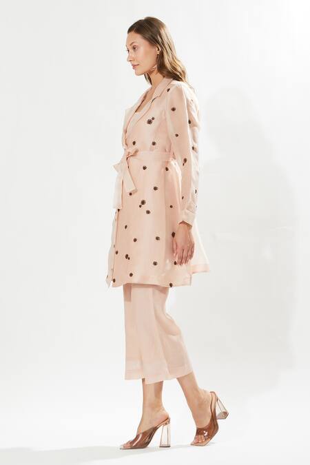 Buy_Meadow_Pink Silk Organza, Silk, Cotton Embroidery Collared Lovebird Kurta Set _Online_at_Aza_Fashions