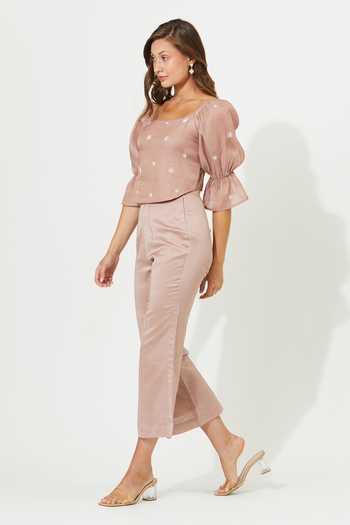 Buy_Meadow_Purple Silk, Cotton, Chanderi Embroidery Round Neck Luna Corset Top And Pant Set _Online_at_Aza_Fashions