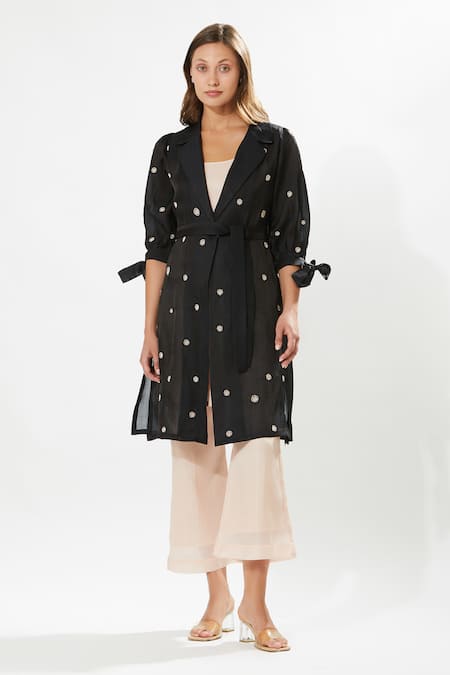Meadow_Black Silk, Cotton, Organza Moonflower Embroidered Jacket _Online_at_Aza_Fashions