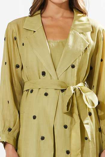 Buy_Meadow_Green , Cotton, Organza Embroidery Collared Eden Floral Coat Dress _Online_at_Aza_Fashions