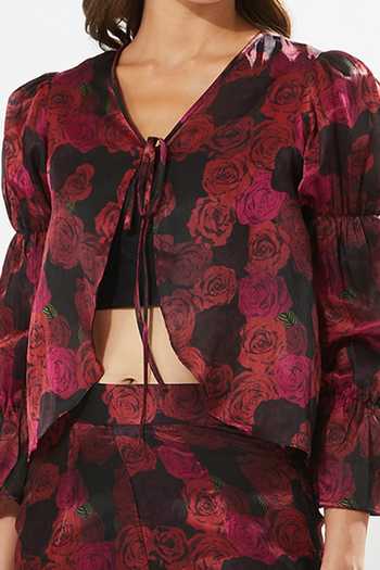 Meadow Red Silk, Cotton, Organza Embroidery Juliet Rosa Print With Inner Strap Online at Aza Fashions Meadow_Red Silk, Cotton, Organza Embroidery Juliet Rosa Print With Inner Strap _Online_at_Aza_Fashions