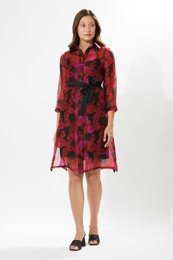 Buy Meadow Magenta Silk Organza, Cotton Embroidery Collared Rosemarie Printed Dress Online at Aza Fashions Buy_Meadow_Magenta Silk Organza, Cotton Embroidery Collared Rosemarie Printed Dress _Online_at_Aza_Fashions