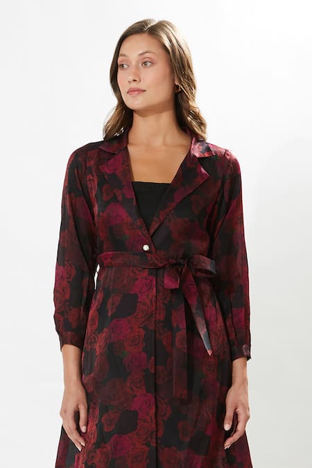 Buy Meadow Black Silk, Cotton, Organza Embroidery Rosa Print Duster Coat Online at Aza Fashions Buy_Meadow_Black Silk, Cotton, Organza Embroidery Rosa Print Duster Coat _Online_at_Aza_Fashions