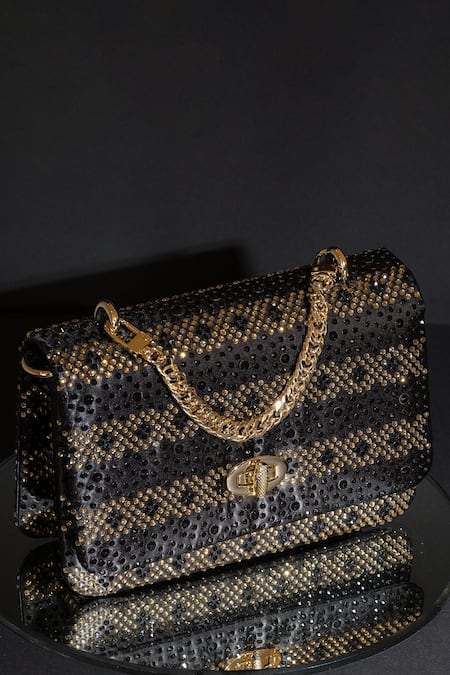 House Of Bio Black Crystals Chloe Stone Studded Clutch Online at Aza Fashions House Of Bio_Black Crystals Chloe Stone Studded Clutch _Online_at_Aza_Fashions