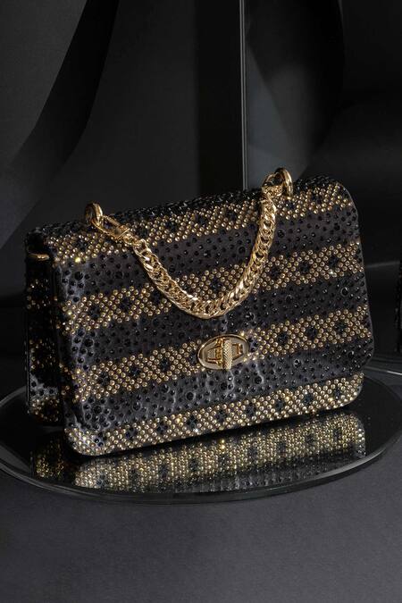 Buy House Of Bio Black Crystals Chloe Stone Studded Clutch Online at Aza Fashions Buy_House Of Bio_Black Crystals Chloe Stone Studded Clutch _Online_at_Aza_Fashions