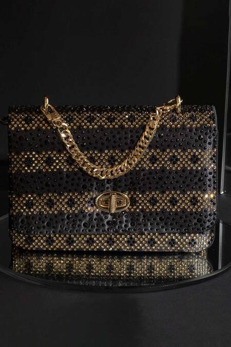 Shop House Of Bio Black Crystals Chloe Stone Studded Clutch Online at Aza Fashions Shop_House Of Bio_Black Crystals Chloe Stone Studded Clutch _Online_at_Aza_Fashions