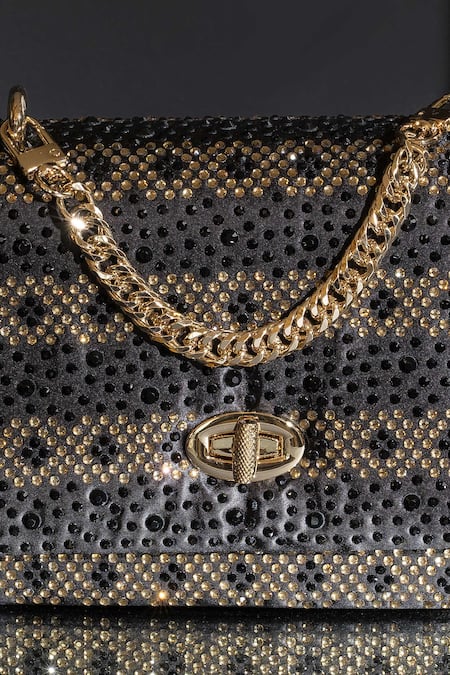 House Of Bio Black Crystals Chloe Stone Studded Clutch at Aza Fashions House Of Bio_Black Crystals Chloe Stone Studded Clutch _at_Aza_Fashions