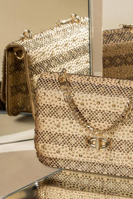 House Of Bio_Gold Embellished Chloe Crystal Clutch _Online_at_Aza_Fashions