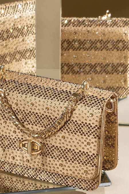 Buy_House Of Bio_Gold Embellished Chloe Crystal Clutch _Online_at_Aza_Fashions