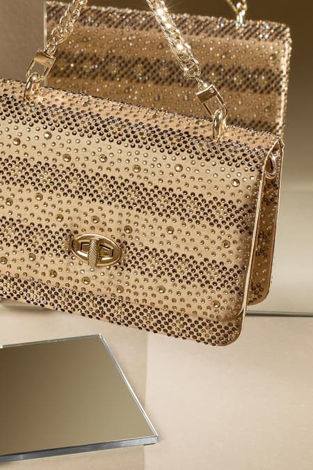 Shop_House Of Bio_Gold Embellished Chloe Crystal Clutch _Online_at_Aza_Fashions
