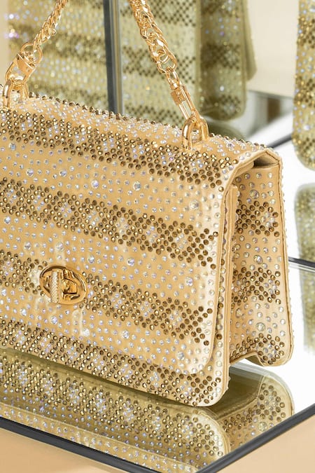 Buy_House Of Bio_Gold Embellished Chloe Crystal Stone Clutch _Online_at_Aza_Fashions