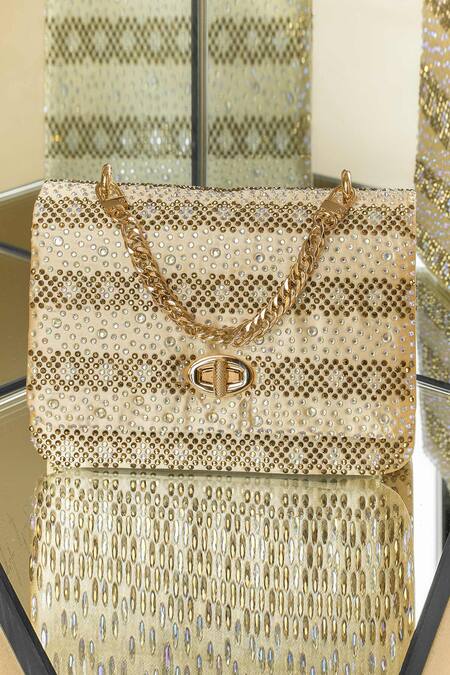 Shop_House Of Bio_Gold Embellished Chloe Crystal Stone Clutch _Online_at_Aza_Fashions