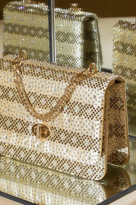 House Of Bio_Gold Embellished Chloe Crystal Stone Clutch _at_Aza_Fashions