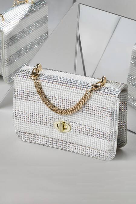 Buy_House Of Bio_White Embellished Grace Pearl Clutch _Online_at_Aza_Fashions