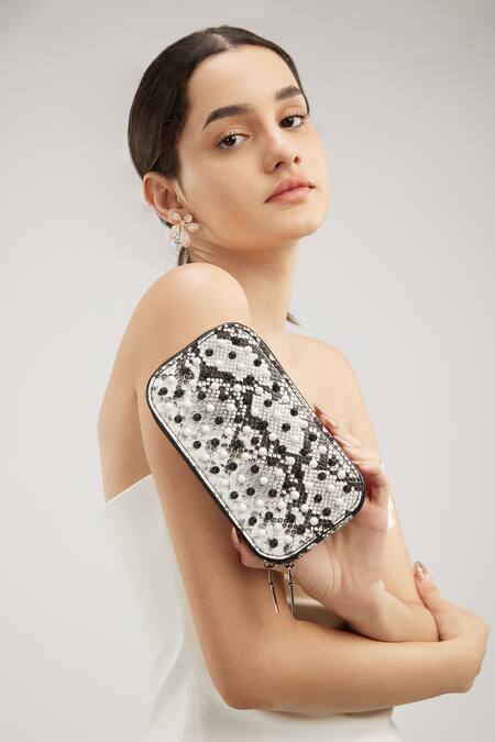 Shop_House Of Bio_Black Embellished Hana Metallic Spike Mobile Bag _Online_at_Aza_Fashions