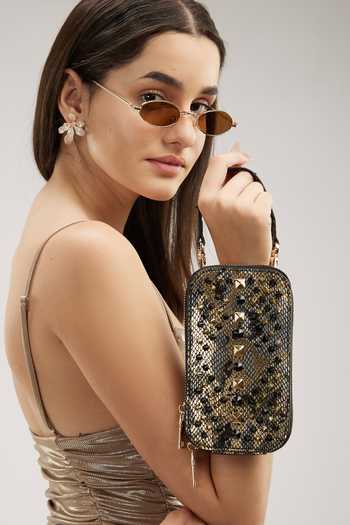House Of Bio_Black Embellished Kiko Stone Mobile Bag_Online_at_Aza_Fashions