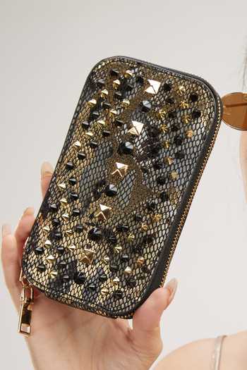 Buy_House Of Bio_Black Embellished Kiko Stone Mobile Bag_Online_at_Aza_Fashions