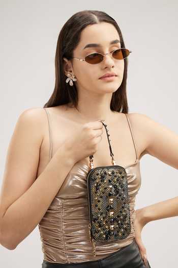 Shop_House Of Bio_Black Embellished Kiko Stone Mobile Bag_Online_at_Aza_Fashions