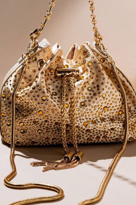 House Of Bio_Gold Embellished Sakura Swarovski Potli_Online_at_Aza_Fashions