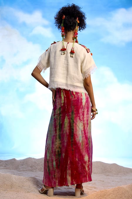 Shop_Capisvirleo_Pink Silk Natalie Tie Dye Pleated Skirt _at_Aza_Fashions