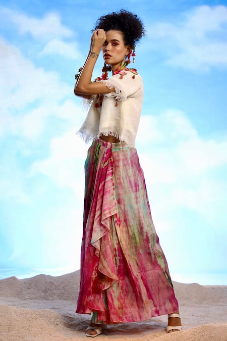 Capisvirleo_Pink Silk Natalie Tie Dye Pleated Skirt _Online_at_Aza_Fashions