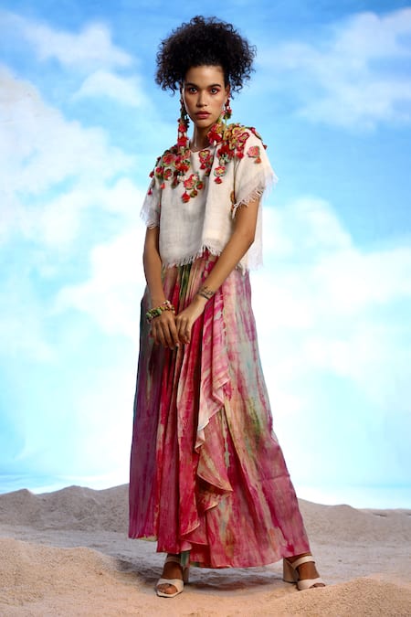 Capisvirleo_Ivory Linen Embroidery Round Neck Sophia Top _Online_at_Aza_Fashions