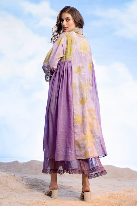 Buy_CAPISVIRLEO_Purple Cotton V-neck Diva Tie-dye Print Dress With Stole 