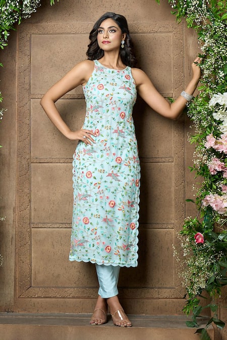 Aqua butterfly shop floral embroidered dress