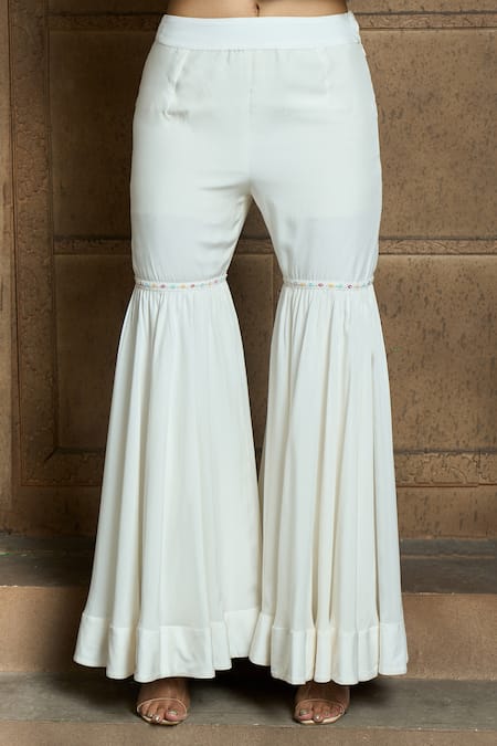 Shop Aariyana Couture Ivory Cotton, Silk, Chiffon Embroidery, Lace Round Neck Kurta Sharara Set Online at Aza Fashions Shop_Aariyana Couture_Ivory Cotton, Silk, Chiffon Embroidery, Lace Round Neck Kurta Sharara Set_Online_at_Aza_Fashions