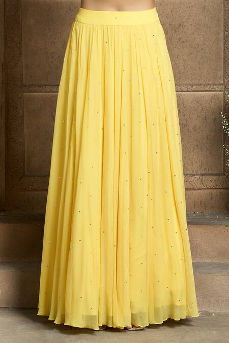 Buy Aariyana Couture Yellow Denim, Chiffon Sequins Scoop Neck Woven Cape Lehenga Set Buy_Aariyana Couture_Yellow Denim, Chiffon Sequins Scoop Neck Woven Cape Lehenga Set