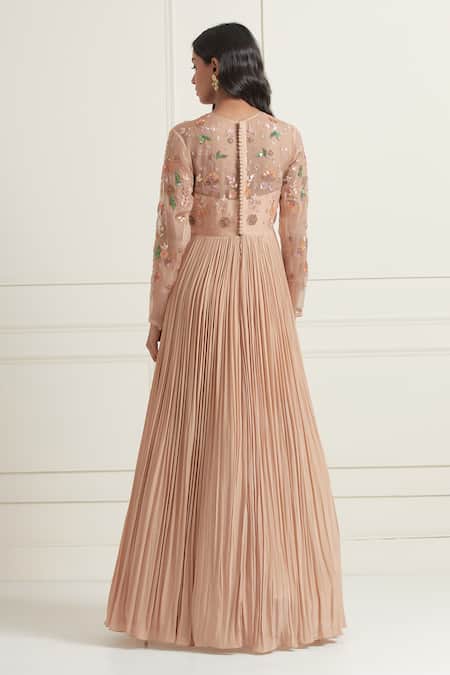 Shop Ikshita Choudhary Peach Crepe, Organza Sequins, Cut Work, Beads, Hand Yoke Anarkali With Dupatta at Aza Fashions Shop_Ikshita Choudhary_Peach Crepe, Organza Sequins, Cut Work, Beads, Hand Yoke Anarkali With Dupatta _at_Aza_Fashions