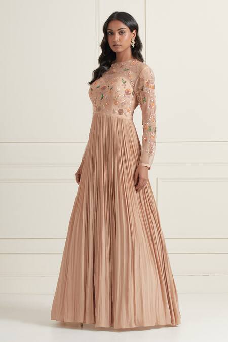 Buy Ikshita Choudhary Peach Crepe, Organza Sequins, Cut Work, Beads, Hand Yoke Anarkali With Dupatta Online at Aza Fashions Buy_Ikshita Choudhary_Peach Crepe, Organza Sequins, Cut Work, Beads, Hand Yoke Anarkali With Dupatta _Online_at_Aza_Fashions