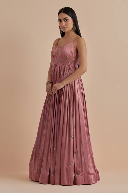 Buy Ikshita Choudhary Pink Net, Brocade Cut Work, Sequins Leaf Embroidered Anarkali With Dupatta Online at Aza Fashions Buy_Ikshita Choudhary_Pink Net, Brocade Cut Work, Sequins Leaf Embroidered Anarkali With Dupatta _Online_at_Aza_Fashions