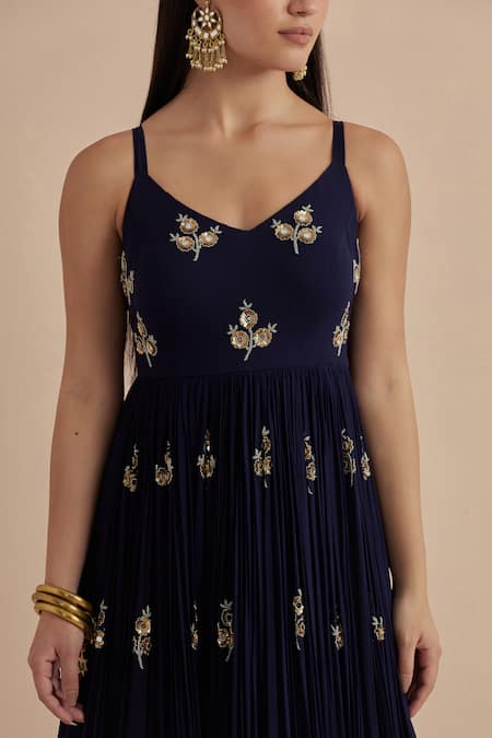 Shop_Ikshita Choudhary_Blue Georgette, Net Sequins, Embroidery Flower Butti Anarkali With Dupatta _Online_at_Aza_Fashions