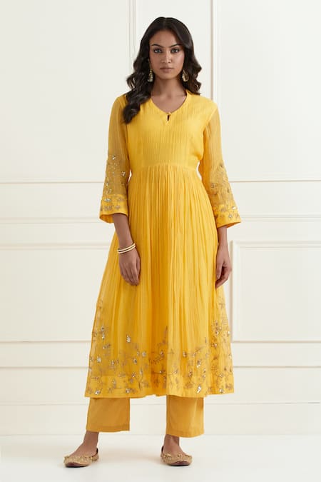 Ikshita Choudhary Yellow Cotton Plain Pant 