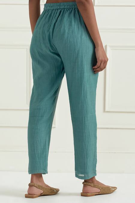 Ikshita Choudhary_Blue Chanderi Plain Pant _Online_at_Aza_Fashions
