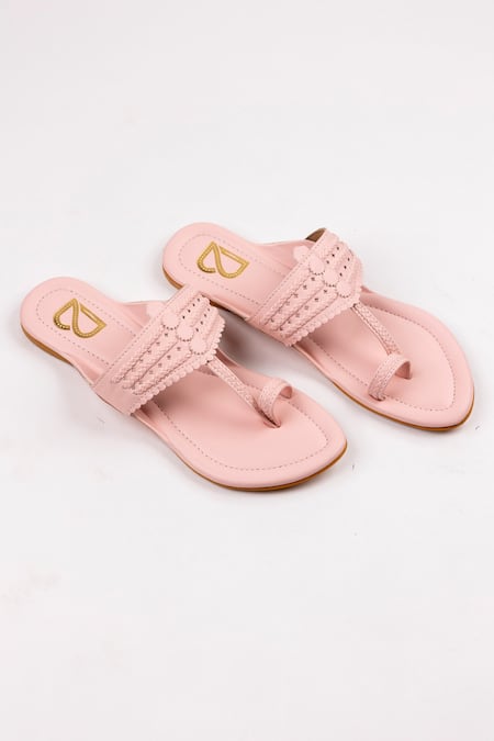 Label Deepti Bajaj_Pink Braided Pattern Solid Kolhapuris _Online_at_Aza_Fashions