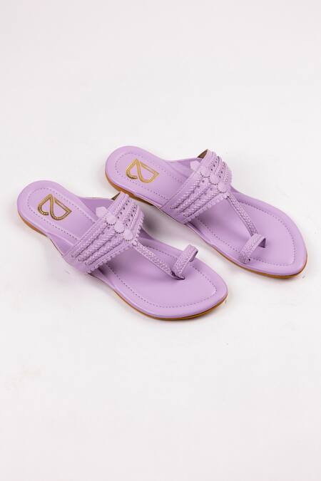 Label Deepti Bajaj_Purple Cut Work Braided Pattern Plain Kolhapuris _Online_at_Aza_Fashions