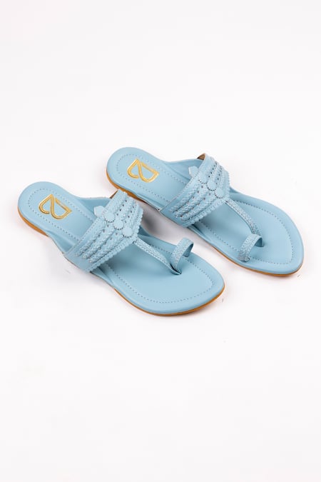 Label Deepti Bajaj Blue Braided Pattern Strap Plain Kolhapuris Online at Aza Fashions Label Deepti Bajaj_Blue Braided Pattern Strap Plain Kolhapuris _Online_at_Aza_Fashions