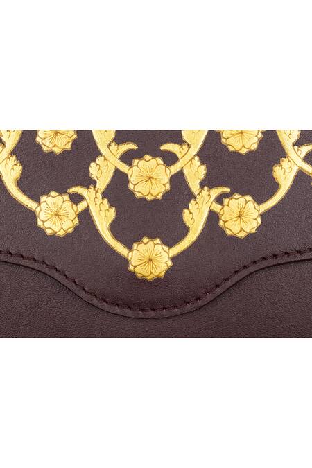 Shop_Aranyani_Brown Floral Pattern Rectangle Travel Pouch_Online_at_Aza_Fashions