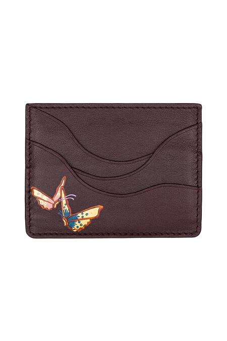 Buy Aranyani Brown Three Compartment Butterfly Motif Pattern Card Holder at Aza Fashions Buy_Aranyani_Brown Three Compartment Butterfly Motif Pattern Card Holder_at_Aza_Fashions