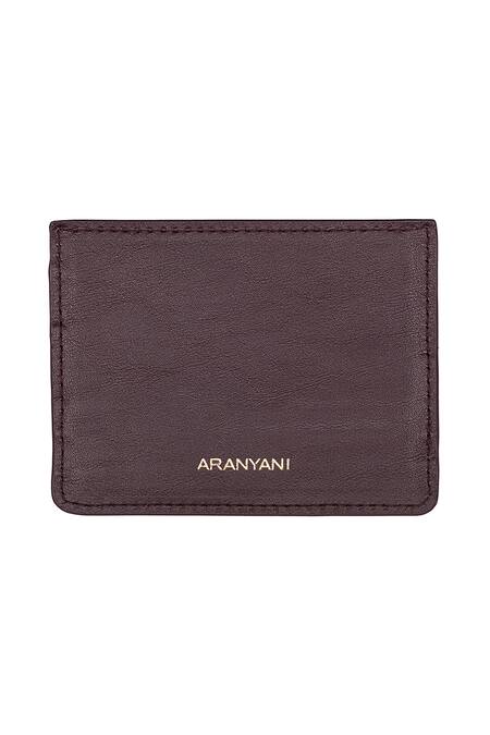 Shop Aranyani Brown Three Compartment Butterfly Motif Pattern Card Holder at Aza Fashions Shop_Aranyani_Brown Three Compartment Butterfly Motif Pattern Card Holder_at_Aza_Fashions