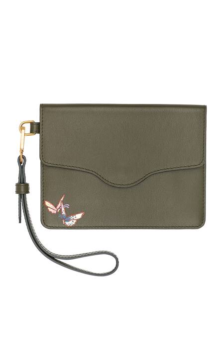 Buy Aranyani Green Butterfly Motif Pattern Wristlet at Aza Fashions Buy_Aranyani_Green Butterfly Motif Pattern Wristlet_at_Aza_Fashions