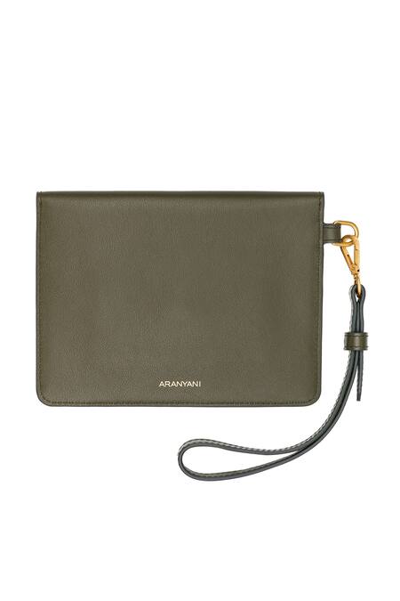 Shop Aranyani Green Butterfly Motif Pattern Wristlet at Aza Fashions Shop_Aranyani_Green Butterfly Motif Pattern Wristlet_at_Aza_Fashions