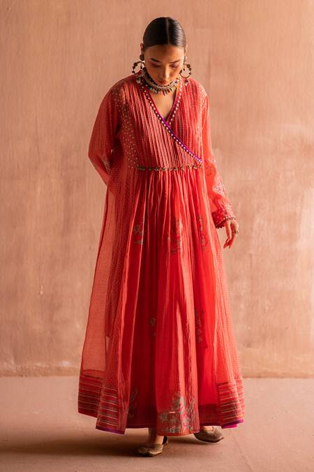Buy Swatti Kapoor Coral 40gm Chanderi Printed And Hand Embroidered Apurva Block Online at Aza Fashions Buy_Swatti Kapoor_Coral 40gm Chanderi Printed And Hand Embroidered Apurva Block _Online_at_Aza_Fashions