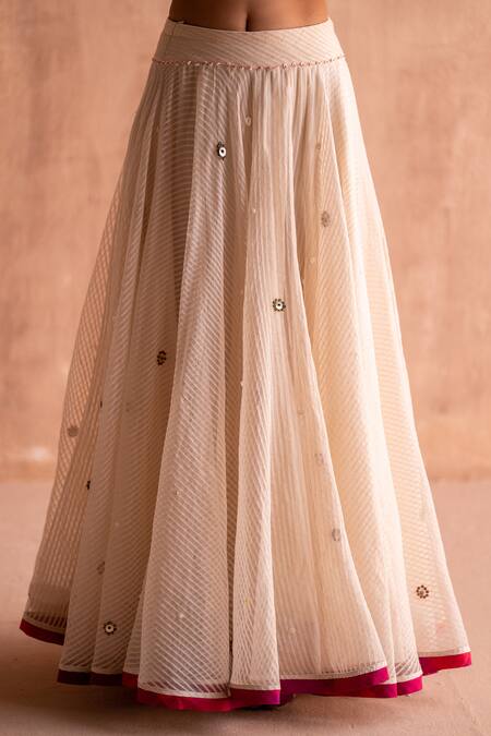 Swatti Kapoor_White Cotton, Wool Sequins, Beads Darsh Handwoven Embroidered Lehenga Skirt _at_Aza_Fashions