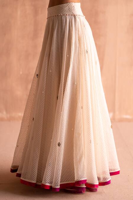 Buy_Swatti Kapoor_White Cotton, Wool Sequins, Beads Darsh Handwoven Embroidered Lehenga Skirt 