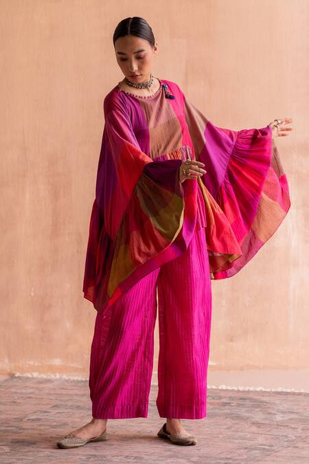 Shop_Swatti Kapoor_Pink , Handloom Sequins, Beads Boat Neck Kanu Handwoven Tiered Top _Online_at_Aza_Fashions