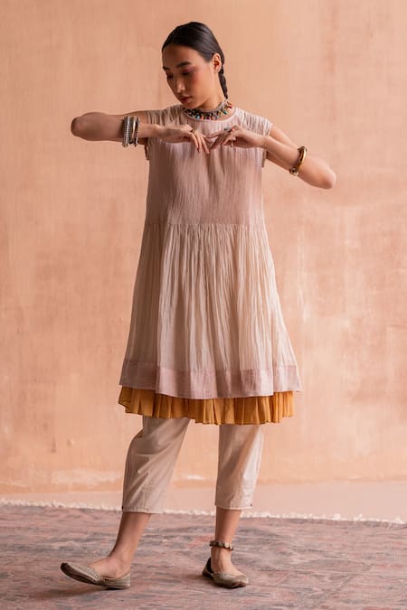 Buy Swatti Kapoor White Chanderi Embroidery Round Neck Kishori Short Anarkali Online at Aza Fashions Buy_Swatti Kapoor_White Chanderi Embroidery Round Neck Kishori Short Anarkali _Online_at_Aza_Fashions