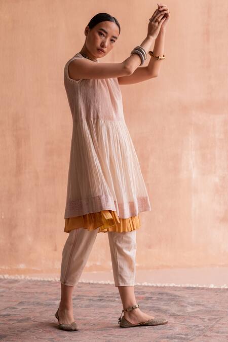 Shop Swatti Kapoor White Chanderi Embroidery Round Neck Kishori Short Anarkali Online at Aza Fashions Shop_Swatti Kapoor_White Chanderi Embroidery Round Neck Kishori Short Anarkali _Online_at_Aza_Fashions